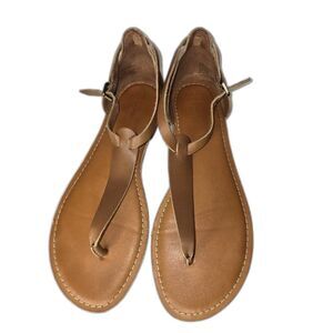 GAP Tan Leather Thong Sandals Women’s Size 8 Ankle Strap Flat Summer Minimal